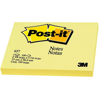 Post-it 657 Κίτρινα 76x102mm Αυτοκόλλητα Σημειώσεων