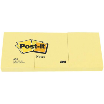 Αυτοκόλλητα Σημειώσεων Post-it Κίτρινα 38x51mm 100 φύλλα Νο 653