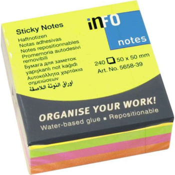 Info-notes Φωσφοριζέ 50x50mm Κύβος 240 φύλλα Mini Αυτοκόλλητα 5658-39