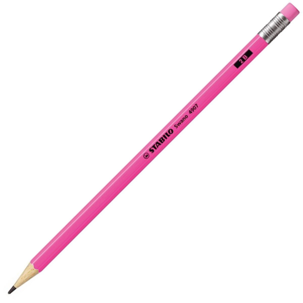 Μολύβι Stabilo 2B Swano Neon Ροζ με γόμα 4907/58