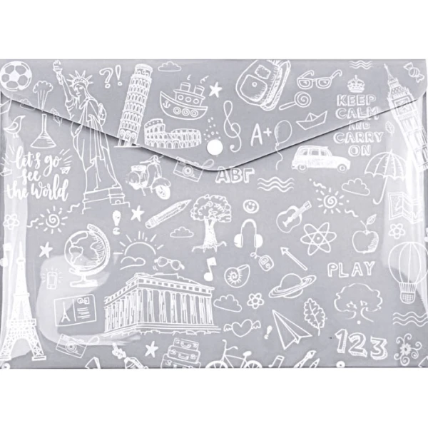 ΦΑΚΕΛΟΣ ΜΕ ΚΟΥΜΠΙ Α4 ΓΚΡΙ DOODLE BAG 33x23.2cm TYPOTRUST FP25404-12