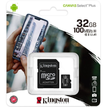 Kingston Micro Secure Digital 32GB Microsdxc Canvas Select 80R +SD Adapter