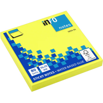 Info-Notes 75x75mm Κίτρινα Αυτοκόλλητα σημειώσεων 80 φύλλα 5654-34