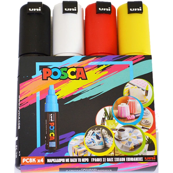 Posca PC-8K Σετ 4ων Χρωμάτων Μαρκαδόροι UNI Large 8mm