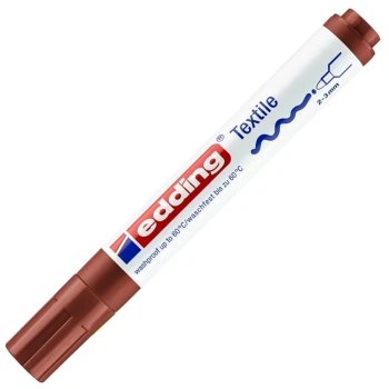 Ο Μαρκαδόρος Υφάσματος Edding Textile 4500 Καφέ 2-3mm προσφέρει επαγγελματικό αποτέλεσμα σε λευκά ή ανοιχτόχρωμα υφάσματα (βαμβάκι, μετάξι, λινό και μερικά μίγματα), με έντονη και μόνιμη απόδοση.