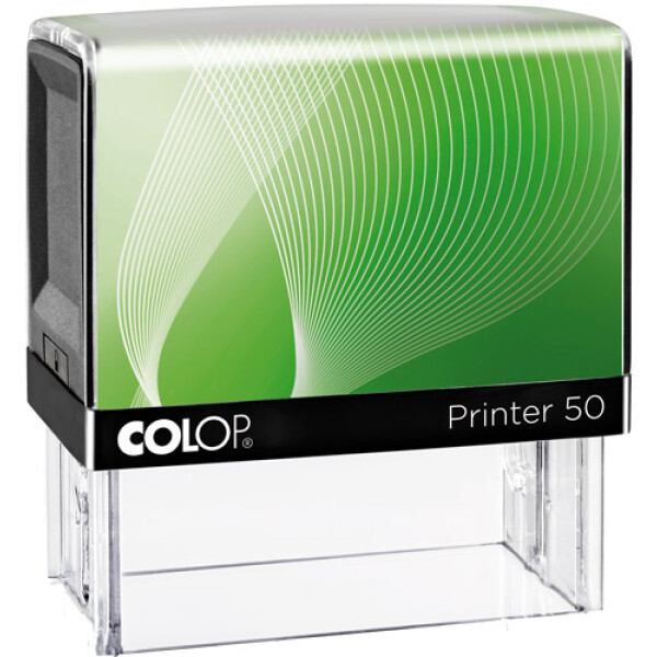 Σφραγίδα Colop G7 New Printer 50 Αυτομελανώμενη Μαύρη με Πράσινη ετικέτα για κατασκευή σφραγίδας έως 8 γραμμών κειμένου.