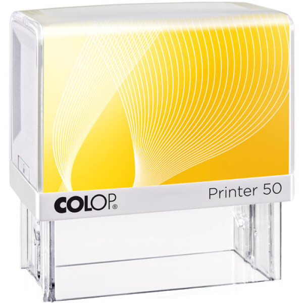 Σφραγίδα Colop G7 New Printer 50 Αυτομελανώμενη Λευκή με Κίτρινη ετικέτα για κατασκευή σφραγίδας έως 8 γραμμών κειμένου.