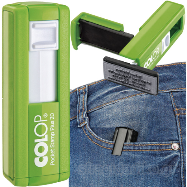 Σφραγίδα Colop Pocket Stamp Plus 20 Τσέπης Πράσινη για κατασκευή σφραγίδας έως 3ων γραμμών κειμένου.