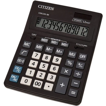 Αριθμομηχανή Γραφείου Citizen 12 ψηφίων CDB1201-BK με extra μεγάλη οθόνη για "άνετους" επαγγελματικούς υπολογισμούς με διάσταση μηχανής 20,5cm x 15,5cm.