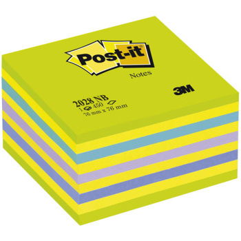 POST-IT 3M Αυτοκόλλητα Χαρτάκια Σημειώσεων σε κύβο αποχρώσεων Neon & Μπλε με 450 αυτοκόλλητα διαστάσεων 76x76mm και κωδικό 2028-NB.
