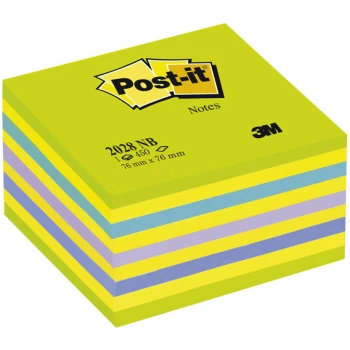 POST-IT 3M Αυτοκόλλητα Χαρτάκια Σημειώσεων σε κύβο αποχρώσεων Neon & Μπλε με 450 αυτοκόλλητα διαστάσεων 76x76mm και κωδικό 2028-NB.