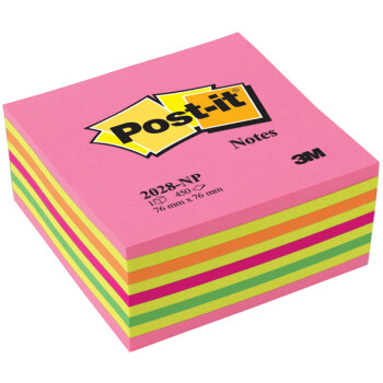 POST-IT 3M Αυτοκόλλητα Χαρτάκια Σημειώσεων σε κύβο αποχρώσεων Lollipop με 450 αυτοκόλλητα διαστάσεων 76x76mm και κωδικό 2028-NP.
