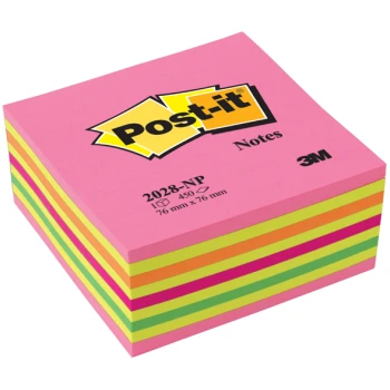 POST-IT 3M Αυτοκόλλητα Χαρτάκια Σημειώσεων σε κύβο αποχρώσεων Lollipop με 450 αυτοκόλλητα διαστάσεων 76x76mm και κωδικό 2028-NP.