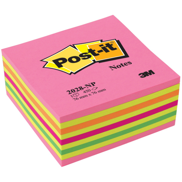 POST-IT 3M Αυτοκόλλητα Χαρτάκια Σημειώσεων σε κύβο αποχρώσεων Lollipop με 450 αυτοκόλλητα διαστάσεων 76x76mm και κωδικό 2028-NP.