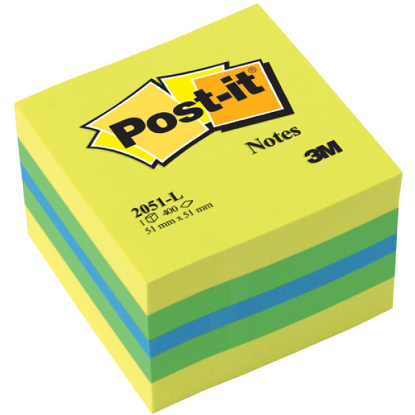 POST-IT 3M Αυτοκόλλητα Χαρτάκια Σημειώσεων σε μίνι κύβο Κίτρινου και πράσινου χρώματος με 400 αυτοκόλλητα διαστάσεων 51x51mm και κωδικό 2051-L.