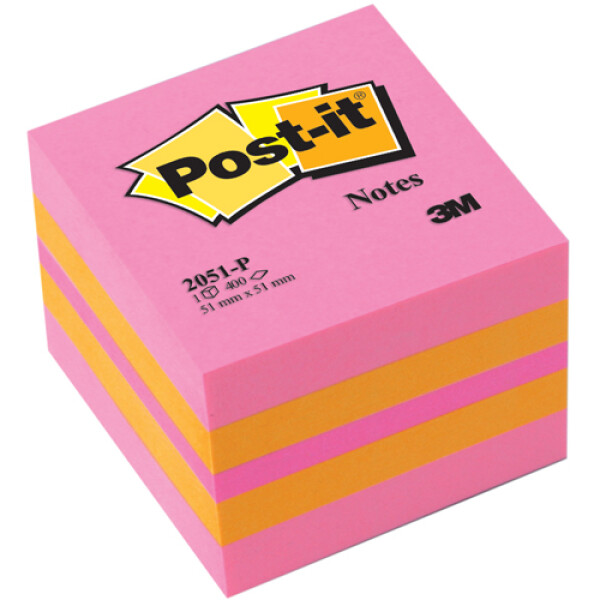 POST-IT 3M Αυτοκόλλητα Χαρτάκια Σημειώσεων σε μίνι κύβο στις αποχρώσεις του Ρόζ με 400 αυτοκόλλητα διαστάσεων 51x51mm και κωδικό 2051-P.