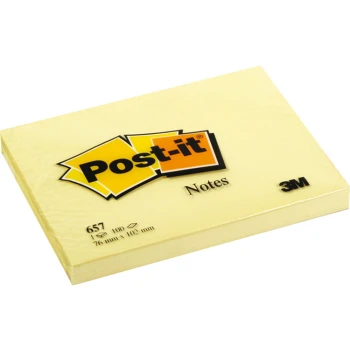 POST-IT 3M Αυτοκόλλητα Χαρτάκια Σημειώσεων κίτρινα σε πακέτο με 100 αυτοκόλλητα διαστάσεων 76x102mm με κωδικό 657.
