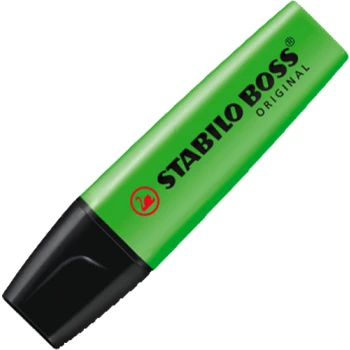 Μαρκαδόρος Υπογράμμισης Stabilo Boss Πράσινος που μπορεί να υπογραμμίσει σε όλα τα είδη χαρτιού με έντονο Πράσινο χρώμα. Yπογραμμιστής με σφηνοειδής μύτη 2 έως 5mm.