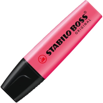 Μαρκαδόρος Υπογράμμισης Stabilo Boss Ροζ που μπορεί να υπογραμμίσει σε όλα τα είδη χαρτιού με έντονο Ροζ χρώμα. Yπογραμμιστής με σφηνοειδής μύτη 2 έως 5mm.