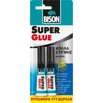 Κόλλα Στιγμής Bison 3gr σε συσκευασία με 1+1 δώρο κόλλα  υγρή για συγκολλήσεις σε όλες τις  επιφάνειες.