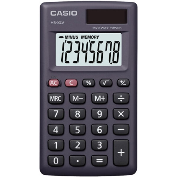 Αριθμομηχανή Τσέπης Casio 8 ψηφίων HS-8LV μαύρη σε πλαστική θήκη και μεγάλη οθόνη για υπολογισμούς με μεγάλη ακρίβεια διαστάσεων 10,1cm x 5,7cm.