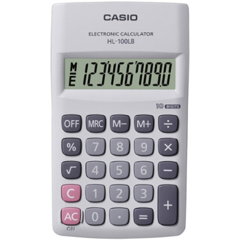 Αριθμομηχανή Τσέπης Casio 10 ψηφίων HL-100LB-w Λευκή για υπολογισμούς με μεγάλη ακρίβεια διαστάσεων 12cm x 7cm.