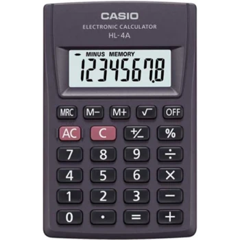 Αριθμομηχανή Τσέπης Casio 8 ψηφίων HL-4A μαύρη για υπολογισμούς με μεγάλη ακρίβεια διαστάσεων 8,7cm x 5,6cm.