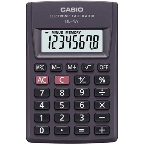 Αριθμομηχανή Τσέπης Casio 8 ψηφίων HL-4A μαύρη για υπολογισμούς με μεγάλη ακρίβεια διαστάσεων 8,7cm x 5,6cm.