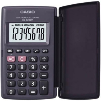 Αριθμομηχανή Τσέπης Casio 8 ψηφίων HL-820LV μαύρη με καπάκι και μεγάλη οθόνη για υπολογισμούς με μεγάλη ακρίβεια διαστάσεων 10cm x 6cm.