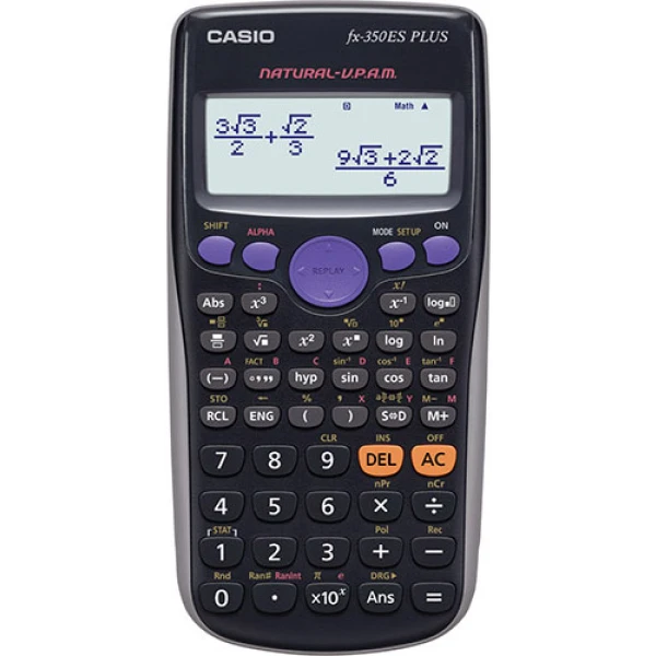 Επιστημονική Αριθμομηχανή Casio 252 μαθηματικών λειτουργιών FX-350ES PLUS με οθόνη 2 γραμμών (φυσικής απεικόνισης (Natural V.P.A.M.) διαστάσεων 16,2cm x 8cm.