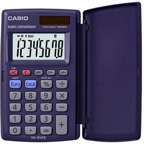 Αριθμομηχανή Τσέπης Casio 8 ψηφίων HS-8VER μαύρη με καπάκι και μεγάλη οθόνη για υπολογισμούς με μεγάλη ακρίβεια διαστάσεων 10cm x 6cm.