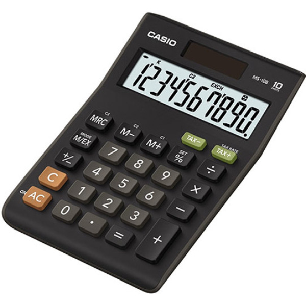 Αριθμομηχανή Γραφείου Casio 10 ψηφίων MS-10B με μεγάλη οθόνη για υπολογισμούς με μεγάλη ακρίβεια διαστάσεων 14,7cm x 10,3cm.