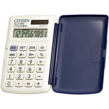 Αριθμομηχανή Τσέπης Citizen 10 ψηφίων SLD-366BP Λευκή με καπάκι για υπολογισμούς με μεγάλη ακρίβεια διαστάσεων 10,4cm x 6,6cm.