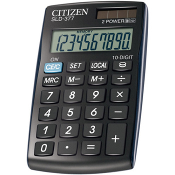 Αριθμομηχανή Τσέπης Citizen 10 ψηφίων SLD-377 Mαύρη με μεγάλη οθόνη για υπολογισμούς με μεγάλη ακρίβεια, διαστάσεων 10,5cm x 6,4cm.
