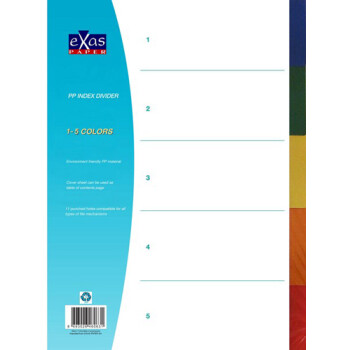 Πλαστικά διαχωριστικά Exas Α4 με χρώματα 5 θεμάτων για καθημερινή χρήση.