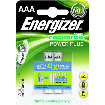 Μπαταρίες Energizer Recharge Power Plus Επαναφορτιζόμενες NH12 1.2V, NIMH-HR03, 700mAh τύπου ΑΑΑ παρέχουν απόδοση ίση με 500 αλκαλικές μπαταρίες.