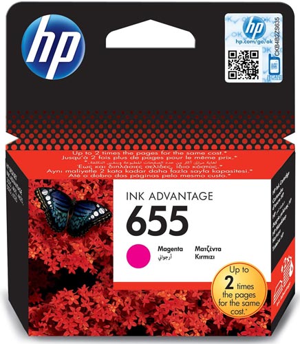 Γνήσιο Hp 655 Magenta Μελάνι με κωδικό CZ111AE που περιέχει 15ml χρώματος Μαντζέντα.