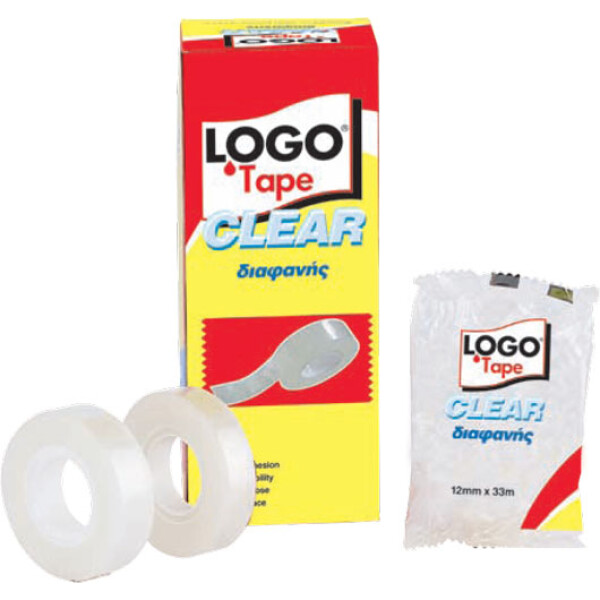 Κολλητική Logo Tape Clear διάφανη οικονομική για καθημερινή χρήση με πλάτος 12mm και μήκος 33 μέτρα.