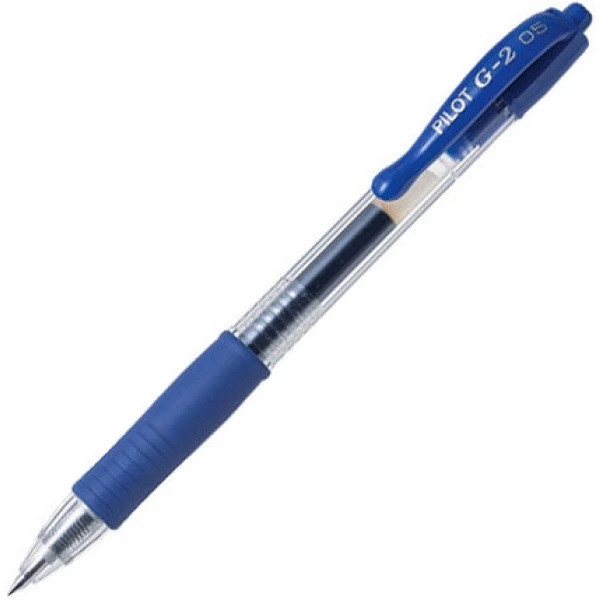 Pilot G-2 Στυλό με κουμπί, μελάνι Gel και Grip που σας δίνει ακρίβεια στο κράτημα με πάχος γραφής 0.5mm σε χρώμα μπλε.