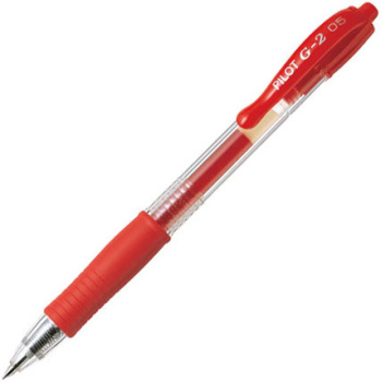 Pilot G-2 Στυλό με κουμπί, μελάνι Gel και Grip που σας δίνει ακρίβεια στο κράτημα με πάχος γραφής 0.5mm σε χρώμα κόκκινο.