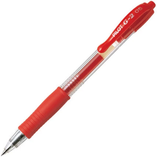 Pilot G-2 Στυλό με κουμπί, μελάνι Gel και Grip που σας δίνει ακρίβεια στο κράτημα με πάχος γραφής 0.5mm σε χρώμα κόκκινο.