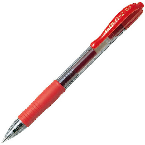 Pilot G-2 Στυλό με κουμπί, μελάνι Gel και Grip που σας δίνει ακρίβεια στο κράτημα με πάχος γραφής 0.7mm σε χρώμα κόκκινο.