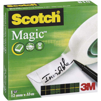 Κολλητική Ταινία Scotch 810 της 3M διάφανη για αόρατο αποτέλεσμα με πλάτος 12mm και μήκος 33 μέτρα.